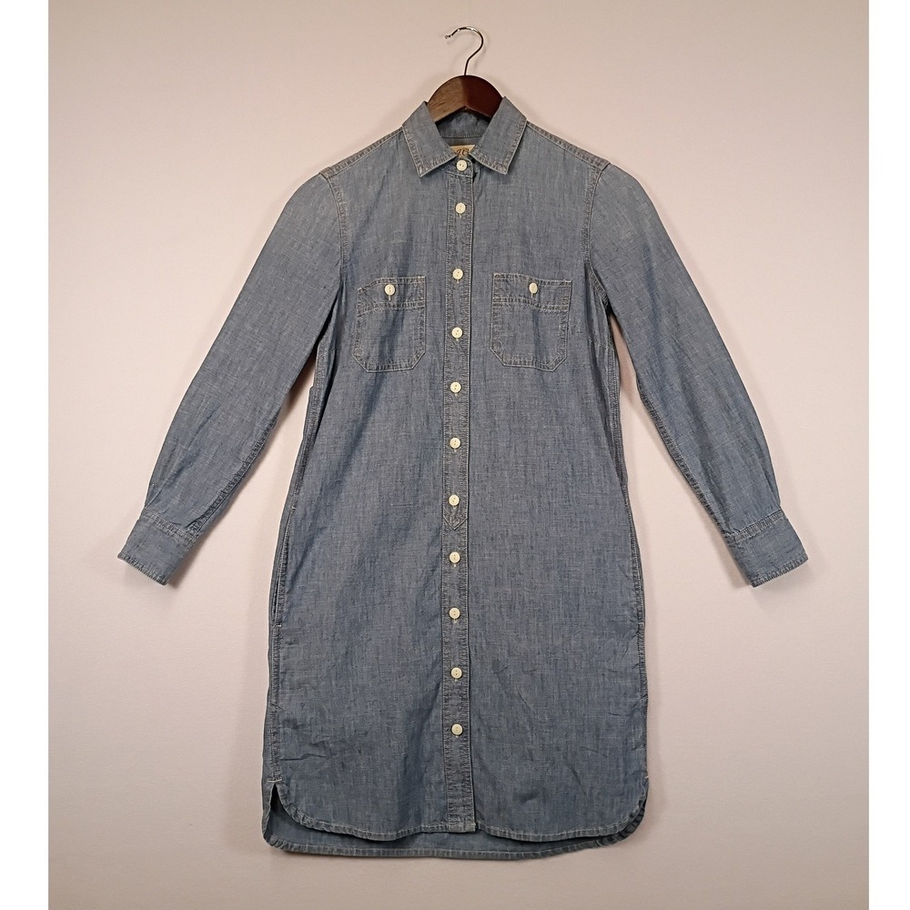 Coastal Minimalist J.Crew Womens PXXS Blue Cotton Chambray Button Front Dress